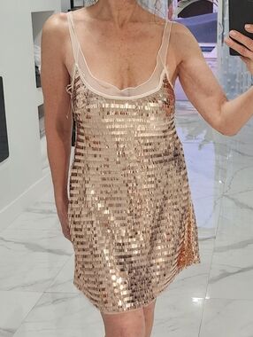 Sequin Slip Dress - Nude Gold